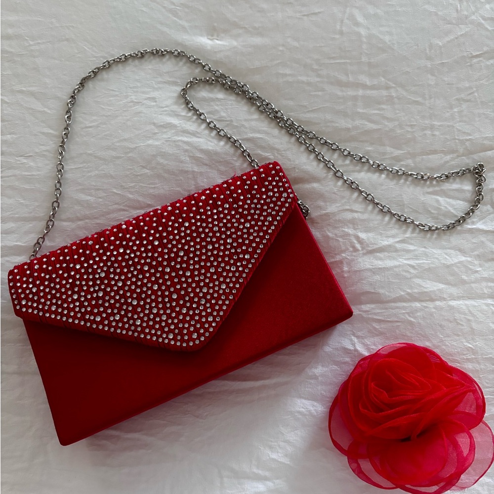 Evening bag/clutch bright red satin NWOT